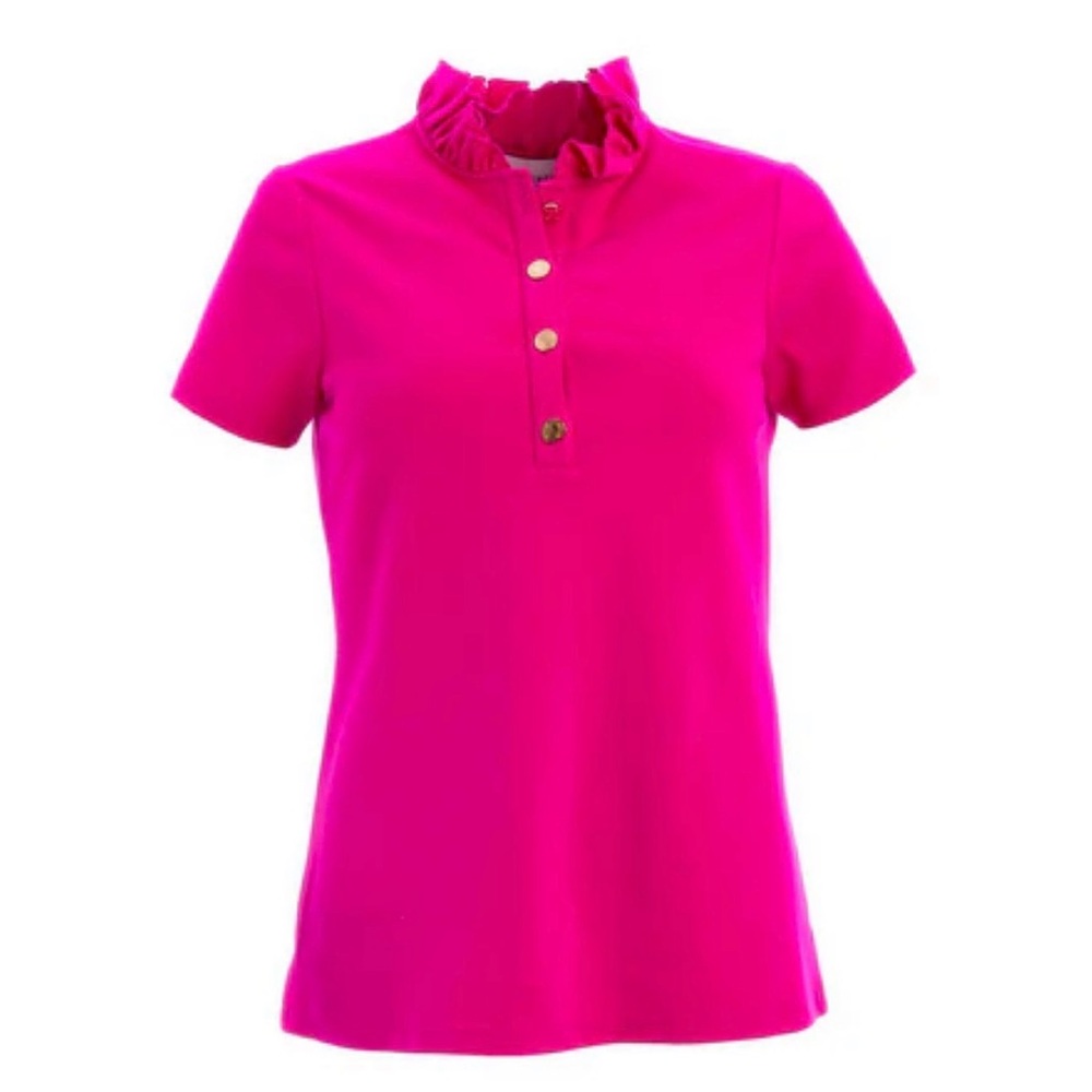 #647 Elizabeth McKay Susan Polo Ruffle Collar Shirt size L
